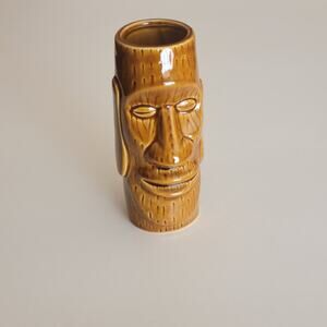 Hawaiian Polynesian Tiki Mug Cup  Vase Brown Barware Glazed  6.5" tall